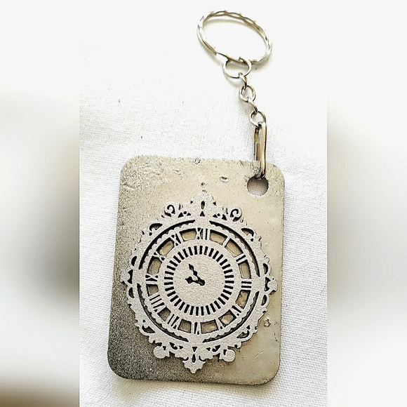 NEW Handmade Keychain Bag Tag! Steampunk Victorian Clock. Black & Aged Silver. - Picture 4 of 7